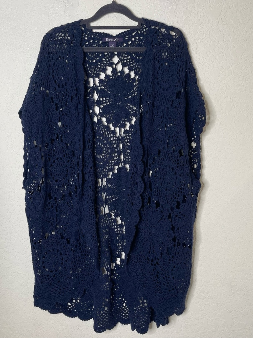 Roaman's Medallion Crochet Cardigan Womens 1X 22/44 Blue